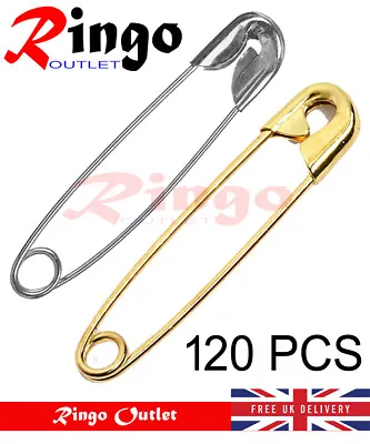 120 Safety Pins Silver & Gold 1 Sizes Medium Sewing Craft Wedding Safety Locking • £3.09