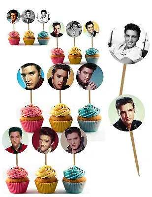 Elvis  The King  Solo Images Double-sided Cupcake Toppers Party Favors - 24 Pcs • $11.99