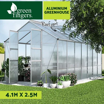 Greenfingers Greenhouse Aluminium Green House Double Doors Garden Shed 4.1x2.5M • $579.95