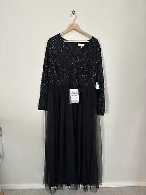 Maya Deluxe Dress Curve Size 20 Black Sequin Long Sleeve Maxi • £39.95