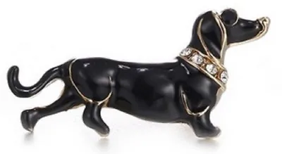 £9.95 • Buy Dachshund Sausage Dog Brooch Animal Black Gold Diamante Wiener Broach Uk Seller