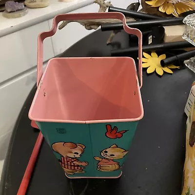 Vintage Sand Pail With Rare Handle & Shovel. J. Chein Tin Litho Sand Pail Bucket • $130