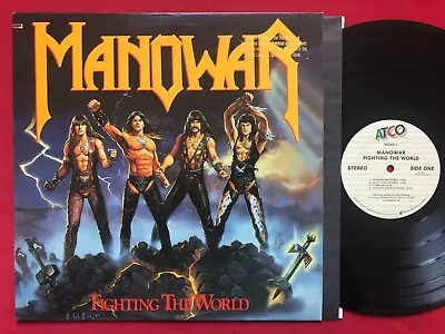 Manowar ~ Fighting The World Lp (1987) Orig 1st Press Promo Nm/ex Metal Atco Sp • $60