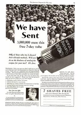 1929 Pepsodent Shaving Cream  3 Million Free 7 Day Tubes Sent To Men  Print Ad • $9.95