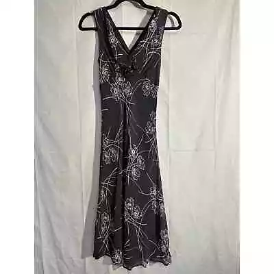 Vintage Midi Dress Women 0 Black Floral Silk Witchy Boho Ruffle 90s Dark Cottage • $39.99