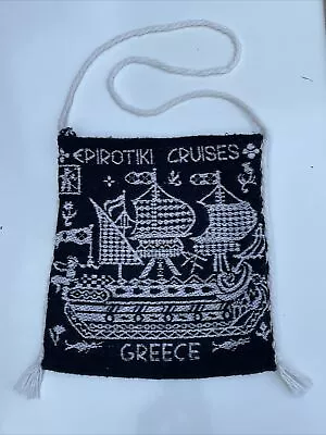 Vintage Greece Epirotiki Cruises Ship Shoulder Travel Tote Bag Boho Handmade 13” • $15.98