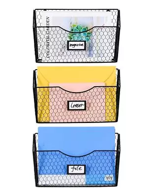 3 Pockets Hanging File Holder Wall Mount Organizer Metal Chicken Wire Magazin... • $41.68