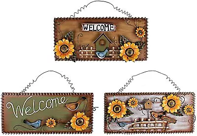  Sunflower Bird Welcome Door Sign .Hanging Metal Welcome Wall Plaque Decor • $27.95