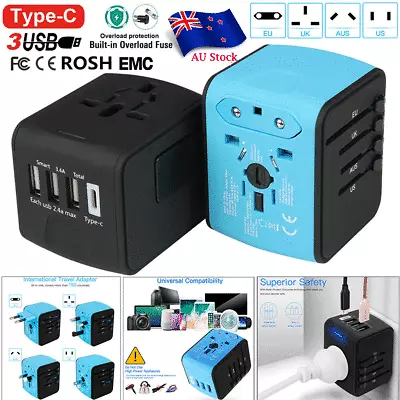 $51.99 • Buy Type-C 3 USB Charger Universal World Travel Adapter US/UK/EU/AU Plug Converter