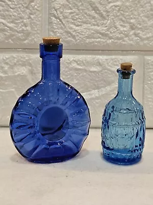 ROOT BITTERS Wheaton Miniature Blue Glass Bottle And Unmarked Larger Bottle  • $22