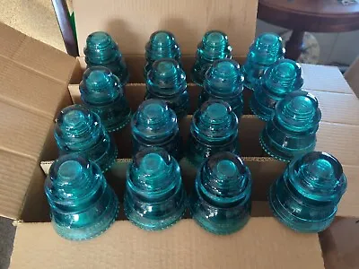 16 Vintage Blue Hemingway Glass Insulators Made In USA  #42 Set Of 16 • $94.99