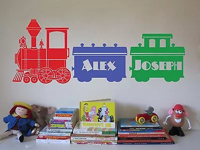 Kids Train Set Locomotive Personalized Vinyl Wall Sticker Decal 36 H X 96 W • $79.99