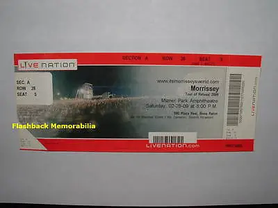 MORRISSEY Concert Ticket BOCA RATON Mizner 2009 The Smiths TOUR OF REFUSAL Rare • $20