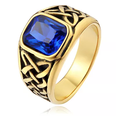 Blue Stone Ring For Men Women Band Gift Stainless Steel Viking Celtic Nordic • $10.99