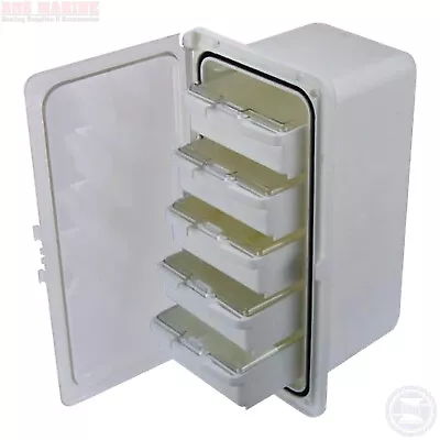 Fishing Storage Hatch Tackle Box White 5 Draw Trays 365mm X 190mm X 150mm Boat • $115.95