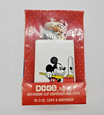 Vintage Dixie Cup  Mickey Mouse Pop- Up Bathroom Cup Dispenser And Cups New • $29.99