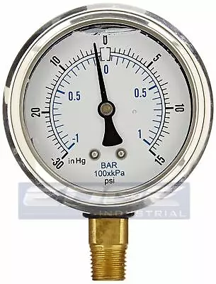 $15.94 • Buy Liquid Filled Vacuum Gauge -30-15 Psi, 2.5  Face, 1/4  Npt Lower Mount Wog