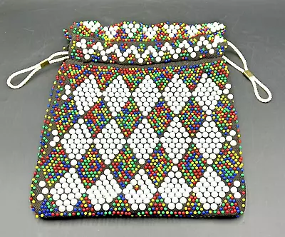 Vintage Candy Dot Bead Drawstring Bag Purse BOHO Hippie Retro Made In Hong Kong • $18