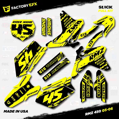Black & Yellow Slick Racing Graphics Kit Fit 05-06 Suzuki RMZ450 Sticker RMZ 450 • $69.99