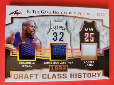 SHAQUILLE O'NEAL CHRISTIAN LAETTNER ROBERT HORRY GAME USED JERSEY CARD #d6/12 • $34.95