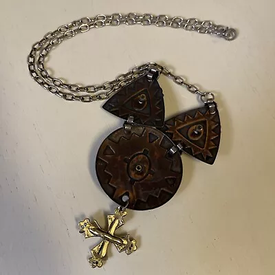 Vintage Antique Maltese Cross Statement Necklace Enamel Filigree Hanging Pendant • $24.85