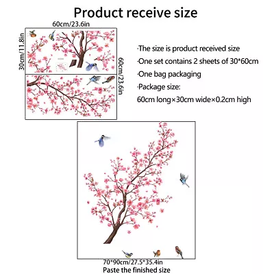 Large Cherry Blossom Branch Wall Stickers Pink Flower Bird Wall Decals Removable • $9.79