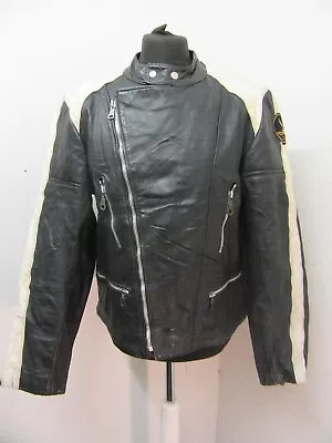 Vintage 70's Moto Cuir Paris Leather Perfecto Motorcycle Jacket Size Uk M • £79