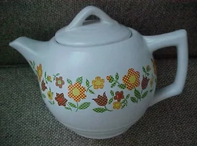 Retro McCoy Pottery Tea Pot - Flowers In Cross Stitch • $12.50