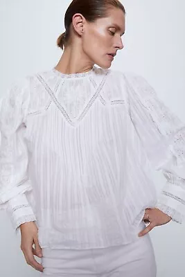 $49.95 • Buy Nwt Zara Embroidered Lace Cotton Top Xs White Made In India