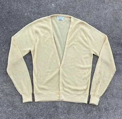 Vintage 90s Christian Dior Yellow Cardigan Knit Sweater Mens Size XL V-Neck • $29.99