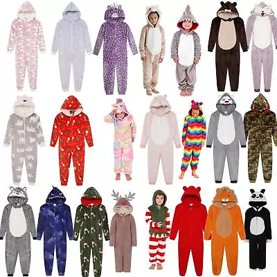 Kids Fleece Pyjamas All In One Girls Boys Childrens Jumpsuit Age 3-14 Years • £19.95