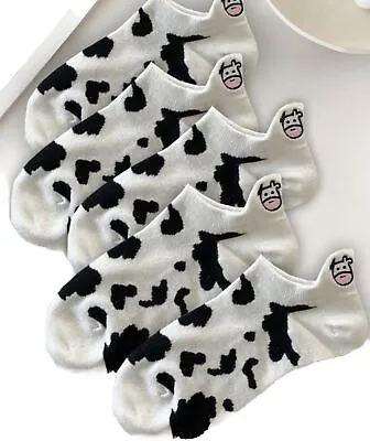 Women Ankle Socks Cattle Embroidered Cow Cartoon 5 Pairs Footwear | One Size • £5.99
