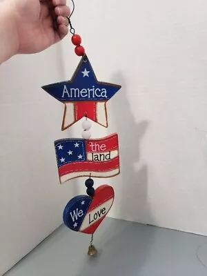 Vintage Americana Hanging Flag Decoration Star Heart 4th Of July Patriot • $25