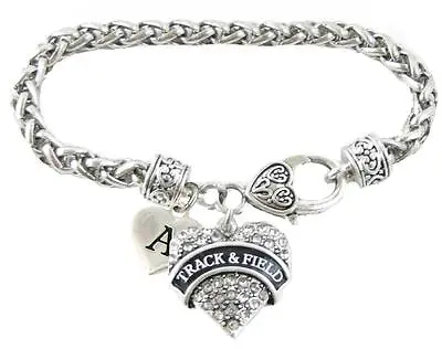 Custom Track & Field Heart Silver Bracelet Jewelry Choose Family Initial Charms • $22.49