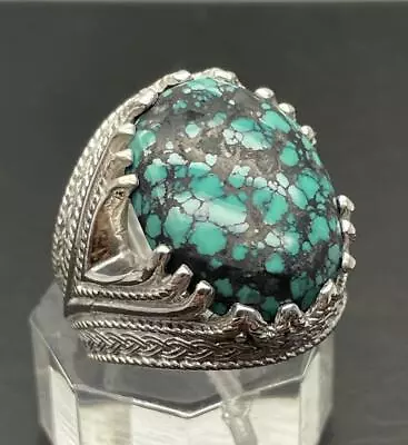 12.3 Ct Natural Turquoise .925 Sterling Silver Mens Statement Ring Sz 9.75 12gr • $80