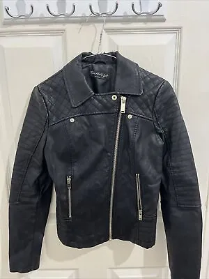 Womens Black Faux Leather Miss Selfridge Biker Jacket Size 8 • £15