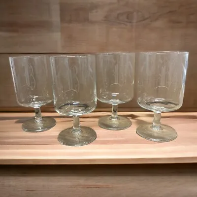 Set Of 4 VTG MCM 6  9 Oz Wine/Water Clear Footed Glasses- Monogrammed Letter  B  • $25
