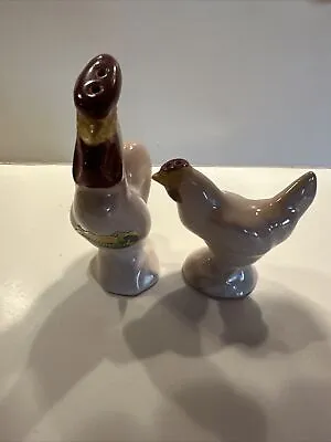 Rosemeade Dakota Pottery White Rooster Chicken Salt Pepper Shakers With Label • $49.99