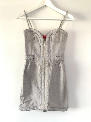 $8.80 • Buy TIGERLILY | Navy Blue & White Denim Pinstripe Strappy Zip Front Mini Dress Size6