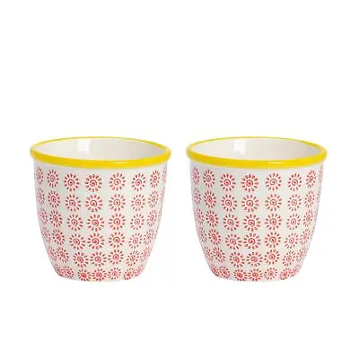 2x Hand-Printed Plant Pots Japanese Porcelain Garden Flower Planter 14cm Red • £14