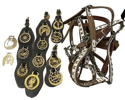 Lot Of Vintage Leather Horse Brass And Leather Tack As Seen Nice! • $62.18