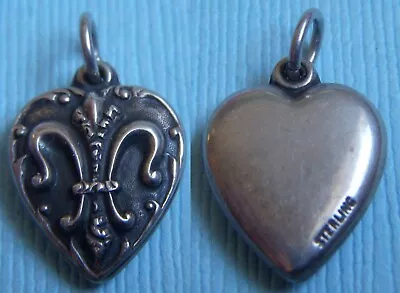 Vintage Fleur De Lis Puffy Heart Sterling Charm • $34.99