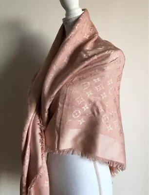 LOUIS VUITTON M72046 Monogram Shawl Stall Silk Wool Women Rose Light Pink • £265.86