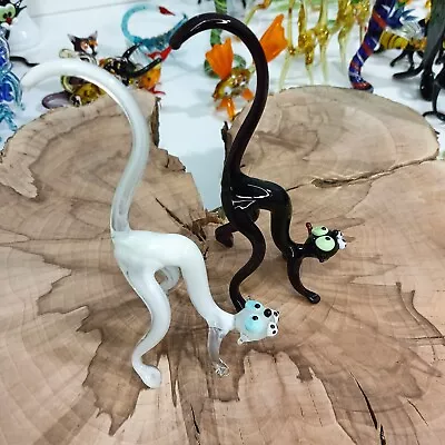 GLASS Animals. Art Murano Glass White And Black Cat. Souvenir. Toy. Handmade • $34