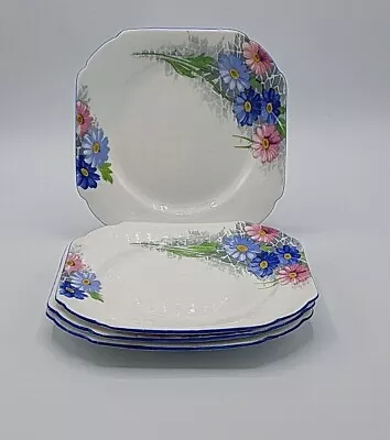 £14.99 • Buy 4 Vintage Shelley Blue & Pink Daisy Square Side Plates
