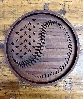 Walnut Wood American Flag Baseball Catch-All Valet Tray • $34.95