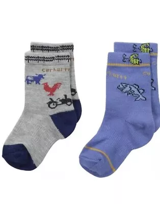 Carhartt Toddler Boys Gripper Crew Socks Farm Fish 2 Pack 18 To 36M • $7