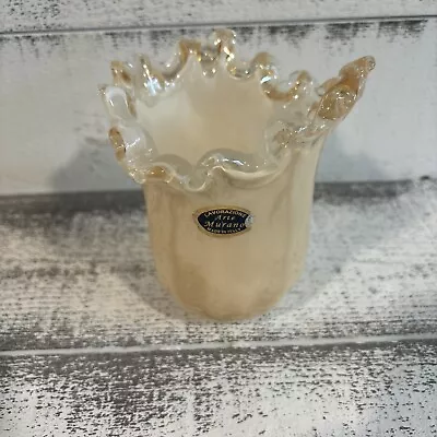 Vintage White Cristal Murano Glass Bowl/Vase Home Decorative Art Made In Italy • $22.99