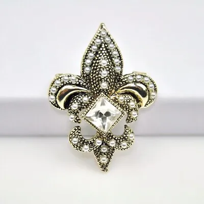 Gold Fleur De Lis Brooch Pin Boutonniere Fashion Jewelry Gift Vintage Style Pin • $10.85