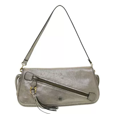 Salvatore Ferragamo Shoulder Bag Leather Silver Auth 37846 • $155.28